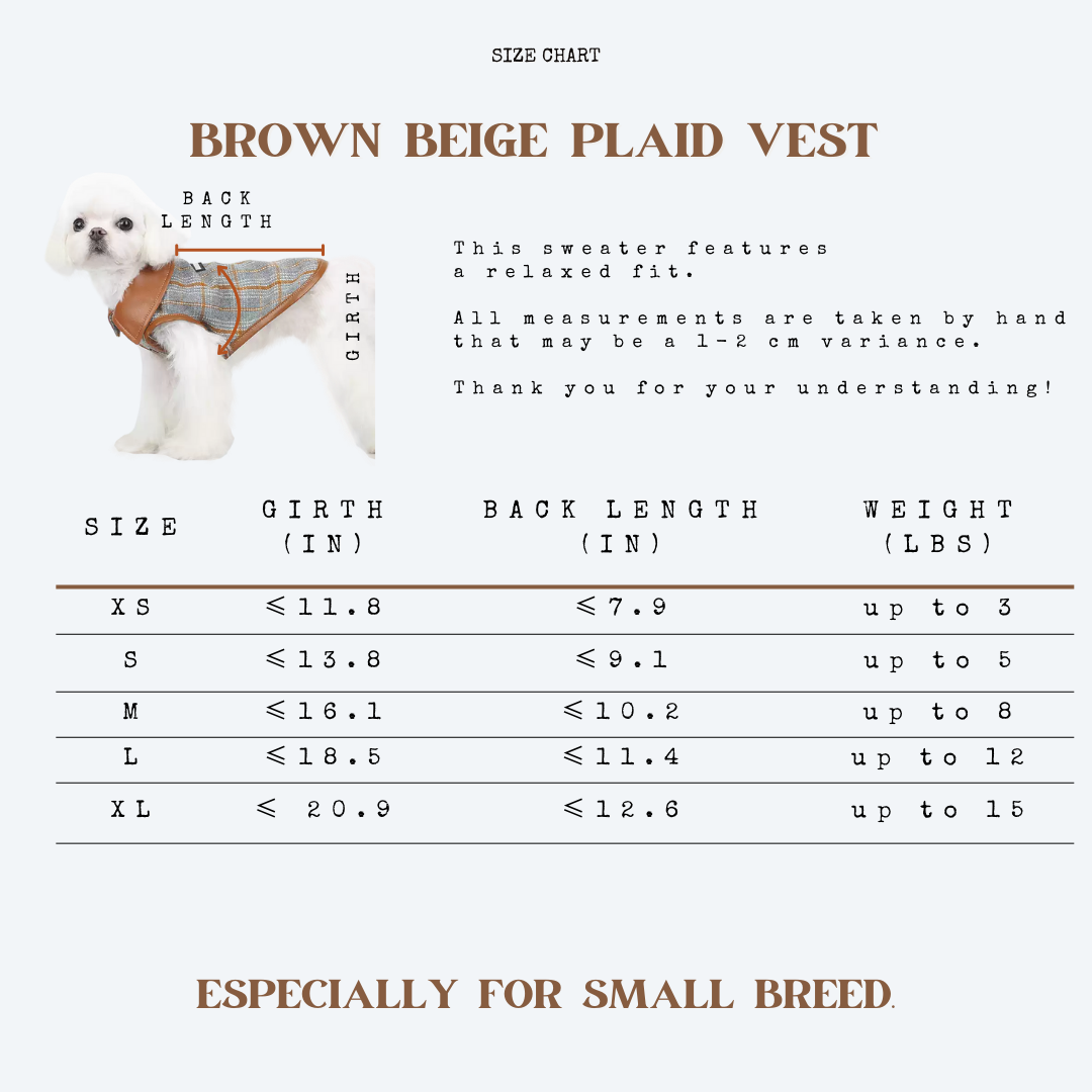 Brown Beige Plaid Vest - FluffyCream