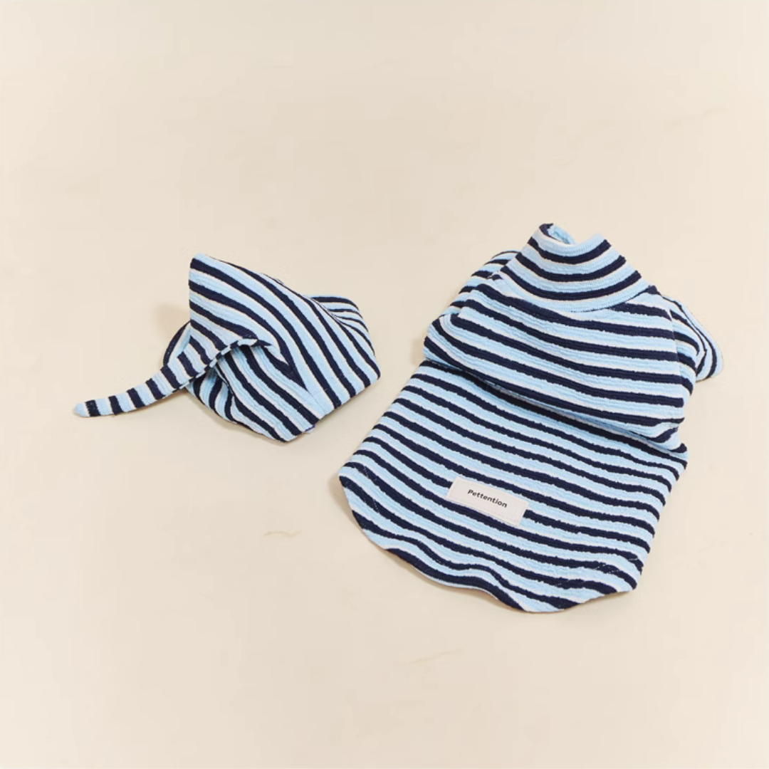 Premium Blue Stripes Pet Hoodie SET - FluffyCream